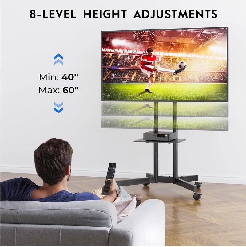 COOLHAWK Mobile TV Stand for 32 to 65 inch TVs | Fits 35 43 50 55 60 65 inch Screen | Heavy-Duty TV Stand with Wheels & Shelf | Adjustable Height | Supports 50Kg Max VESA 600x400 for Majlis, Living Room - Image 4